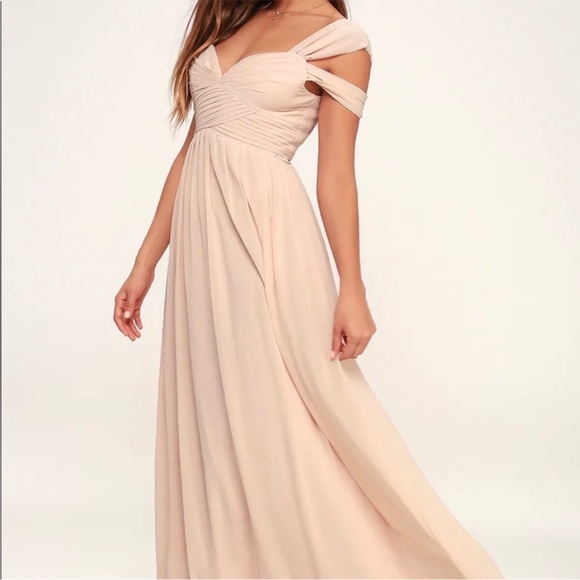 Lulus pink maxi off the shoulder bridesmaids dress - Picture 2 of 7